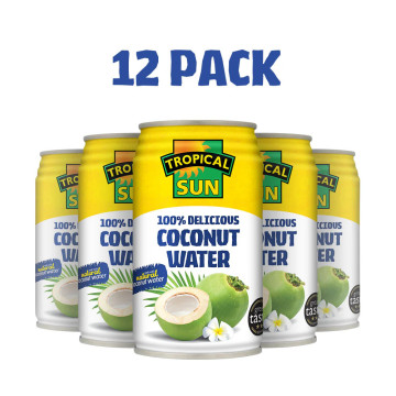 Tropical Sun 100% Delicious Natural Coconut Water 330ml  x 12 Cans (UK Import)